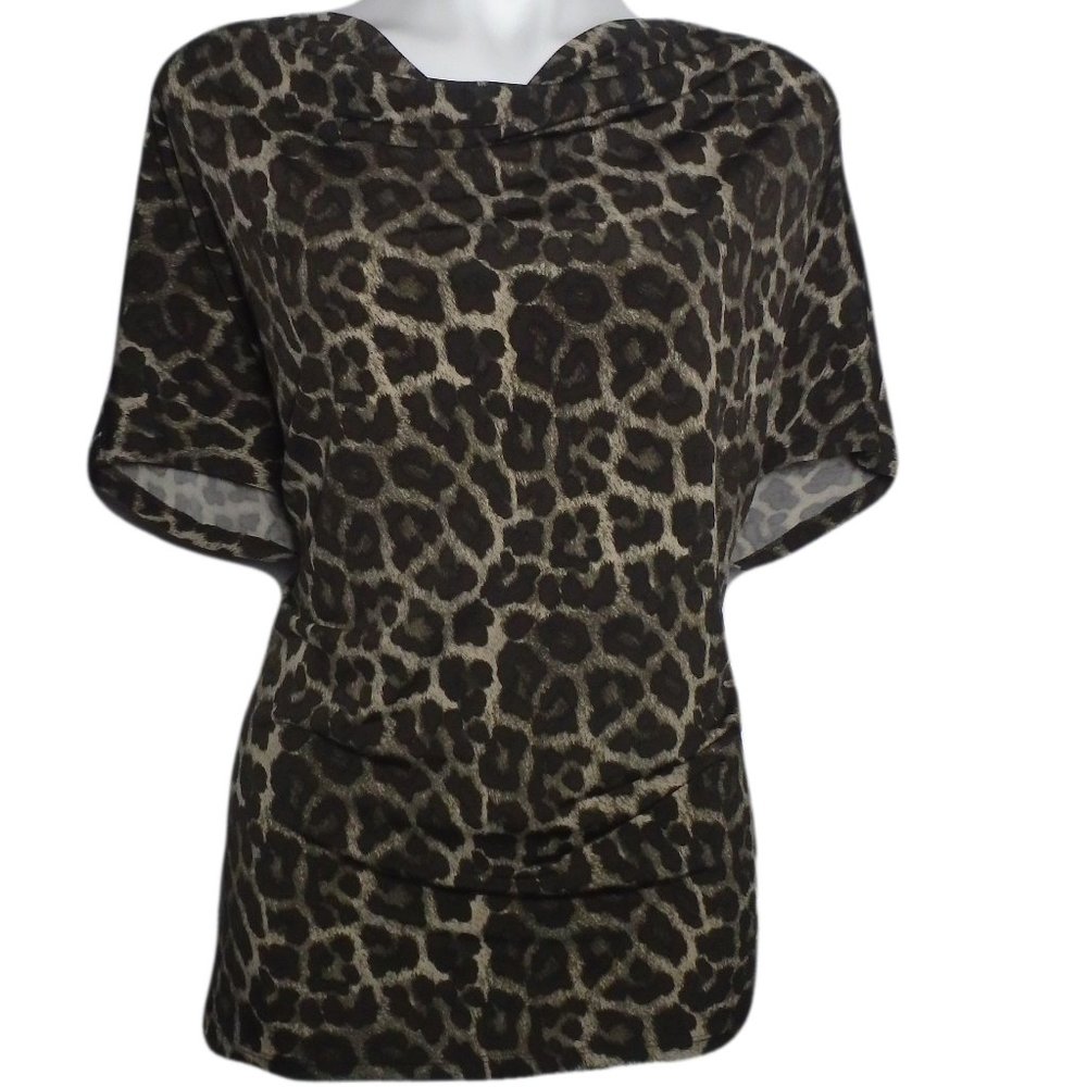 Michael Kors Women Animal Print Cowl Neck Brown Si